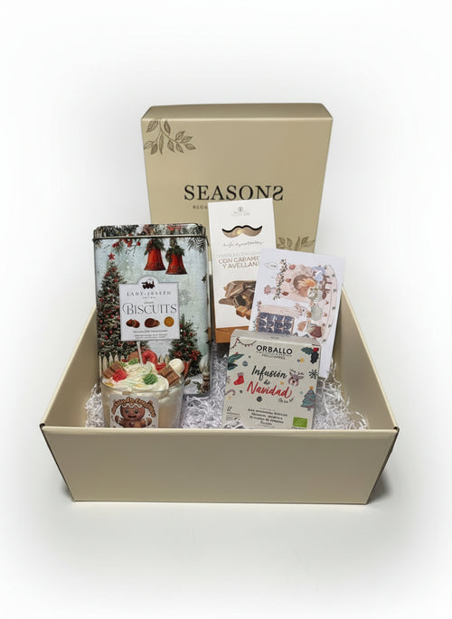 Cesta de navidad gourmet regalo con vela de jengibre y dulces artesanos