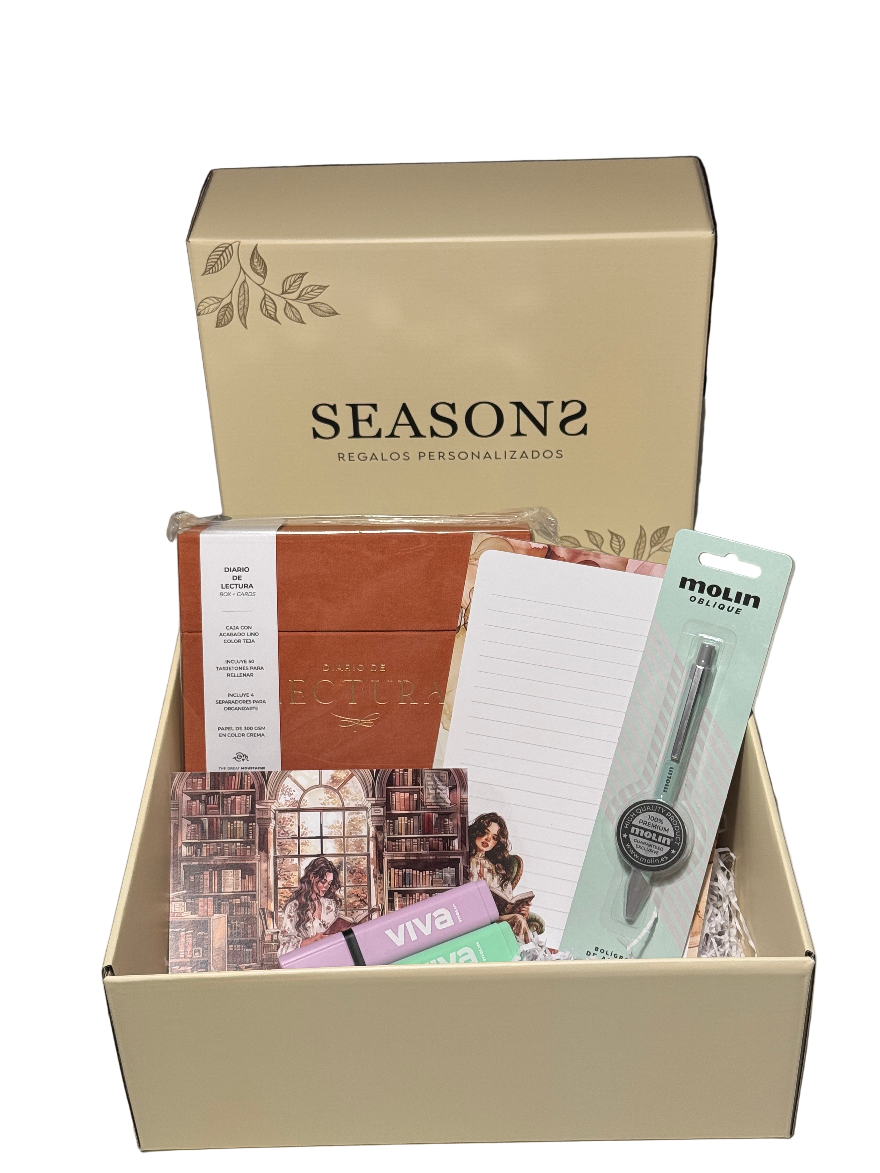 Kit de lectura con reading journal subrayadores pastel y papelería para regalo